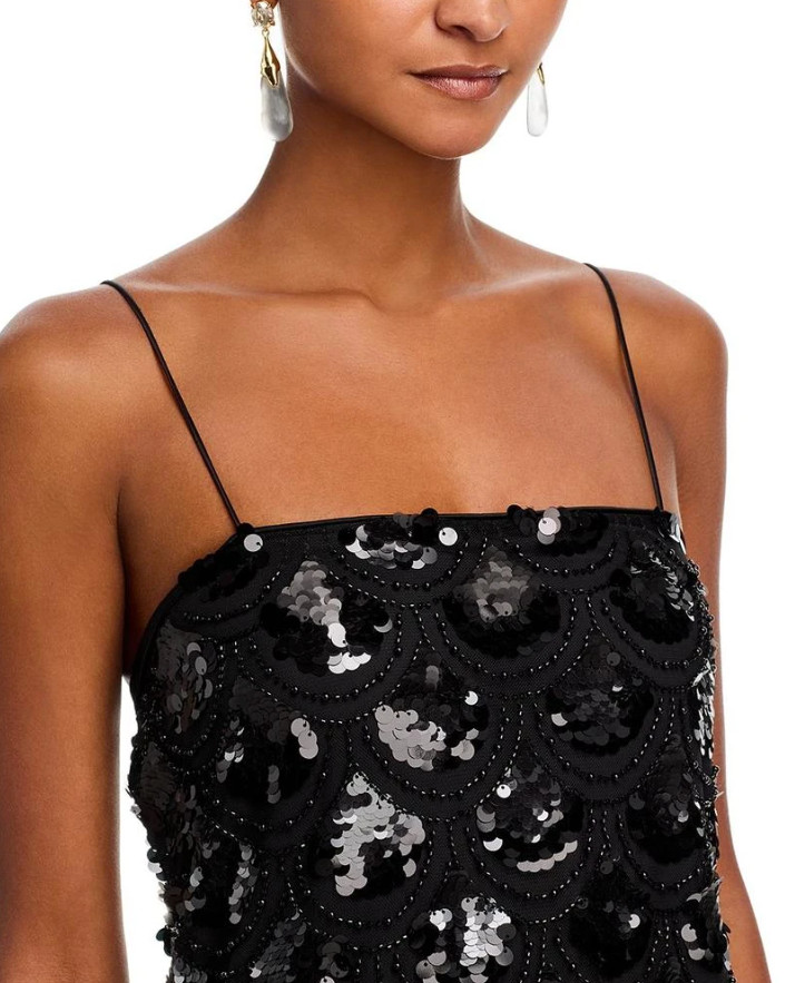 Rotate Birger Christensen Black Sequin Slip Dress Gown -sz 12 / 42 EU -msrp $500