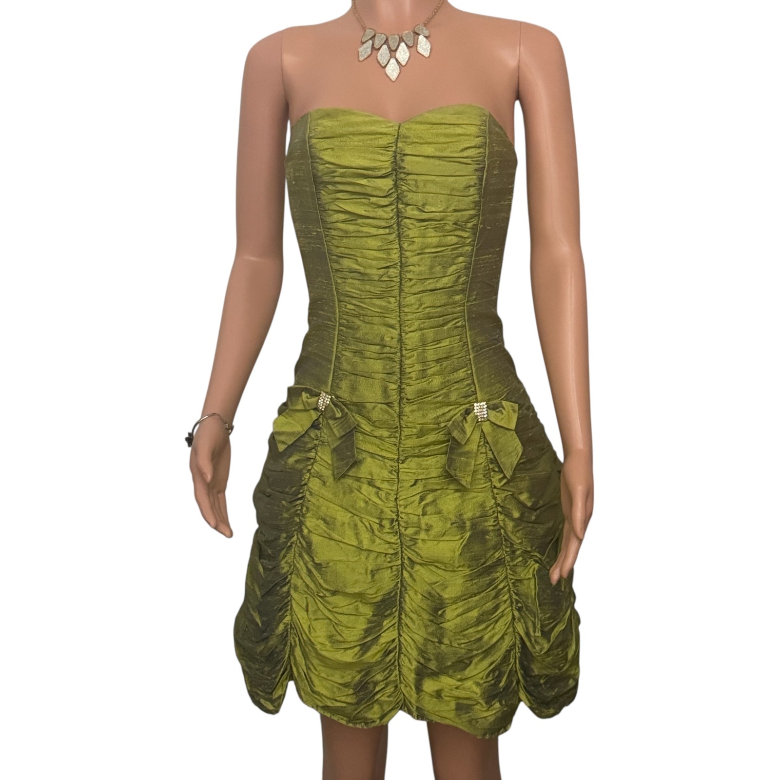 Jessica McClintock Dress Sz 8 Olive Coquette Glam Y2K Cocktail Romantic Formal