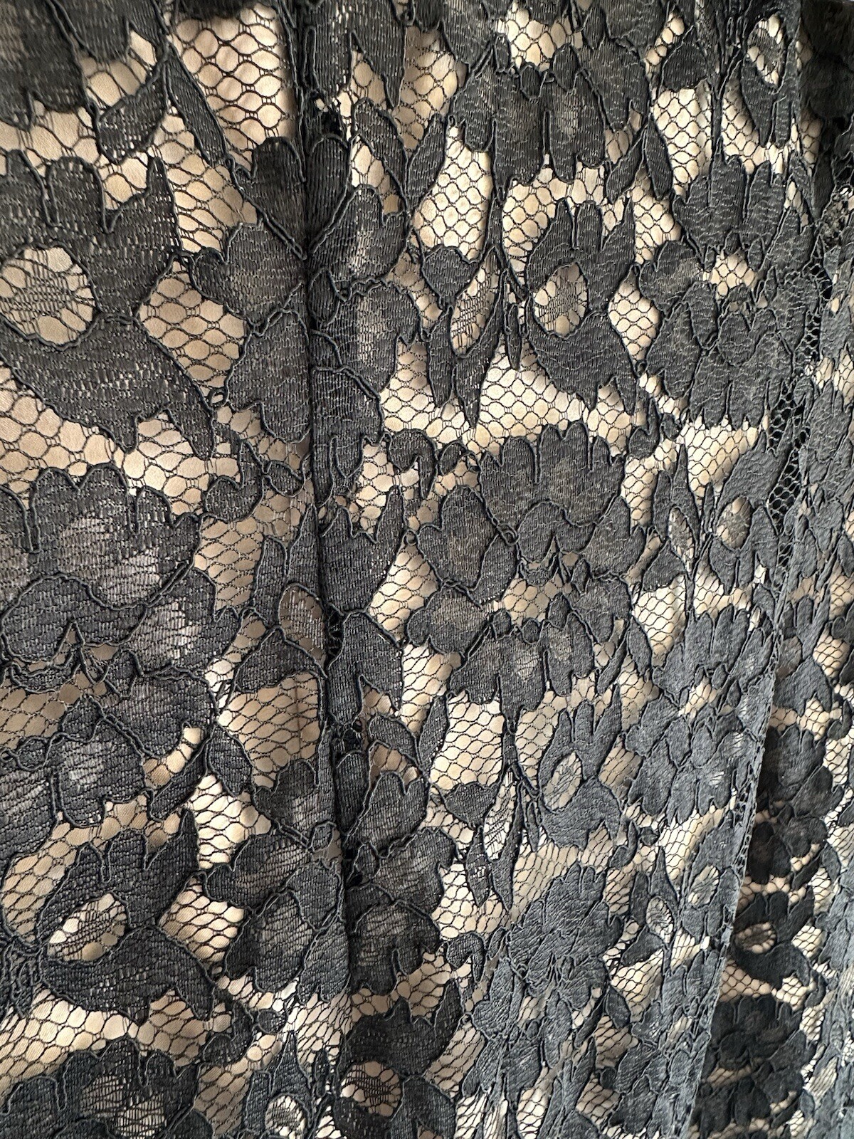 Precis Petite Shift Dress Black & Cream Floral Lace Overlay Size 8 3/4 Sleeve