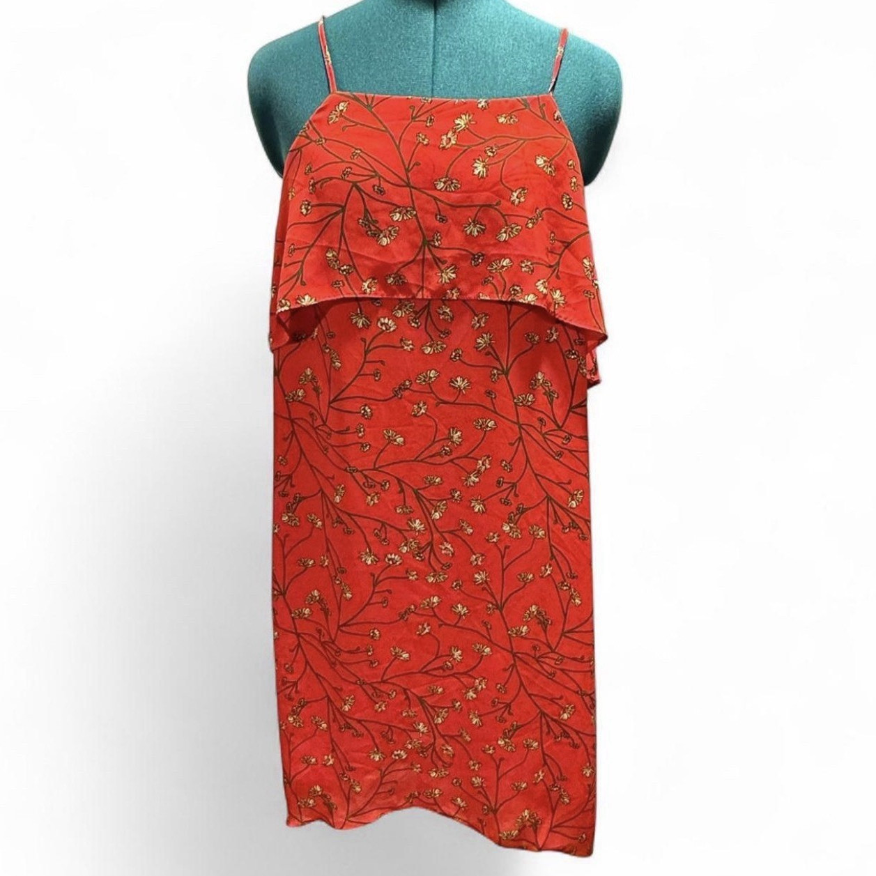 Tabitha Webb Women’s 4 Red Floral Square Neck Chiffon Slip Midi Dress Zip