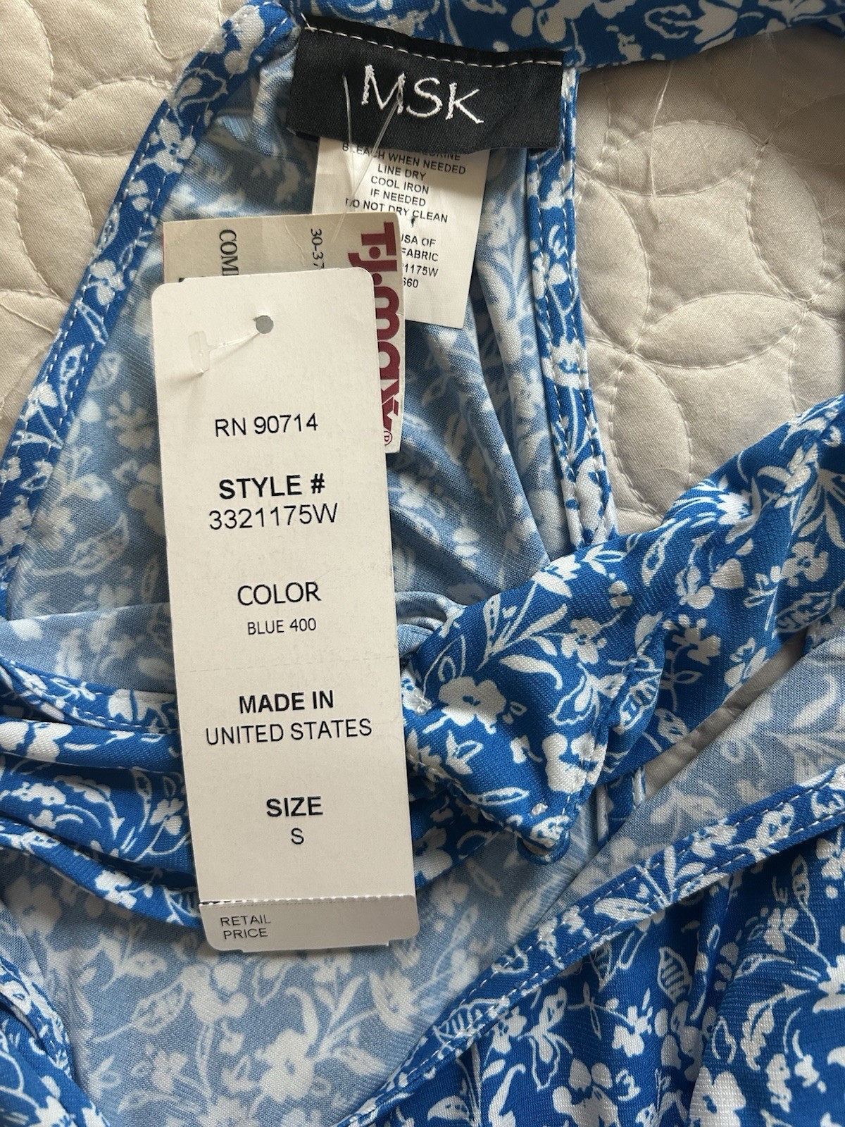 MSK Blue & White Floral Patterned Halter Neckline Dress Sz S NWT