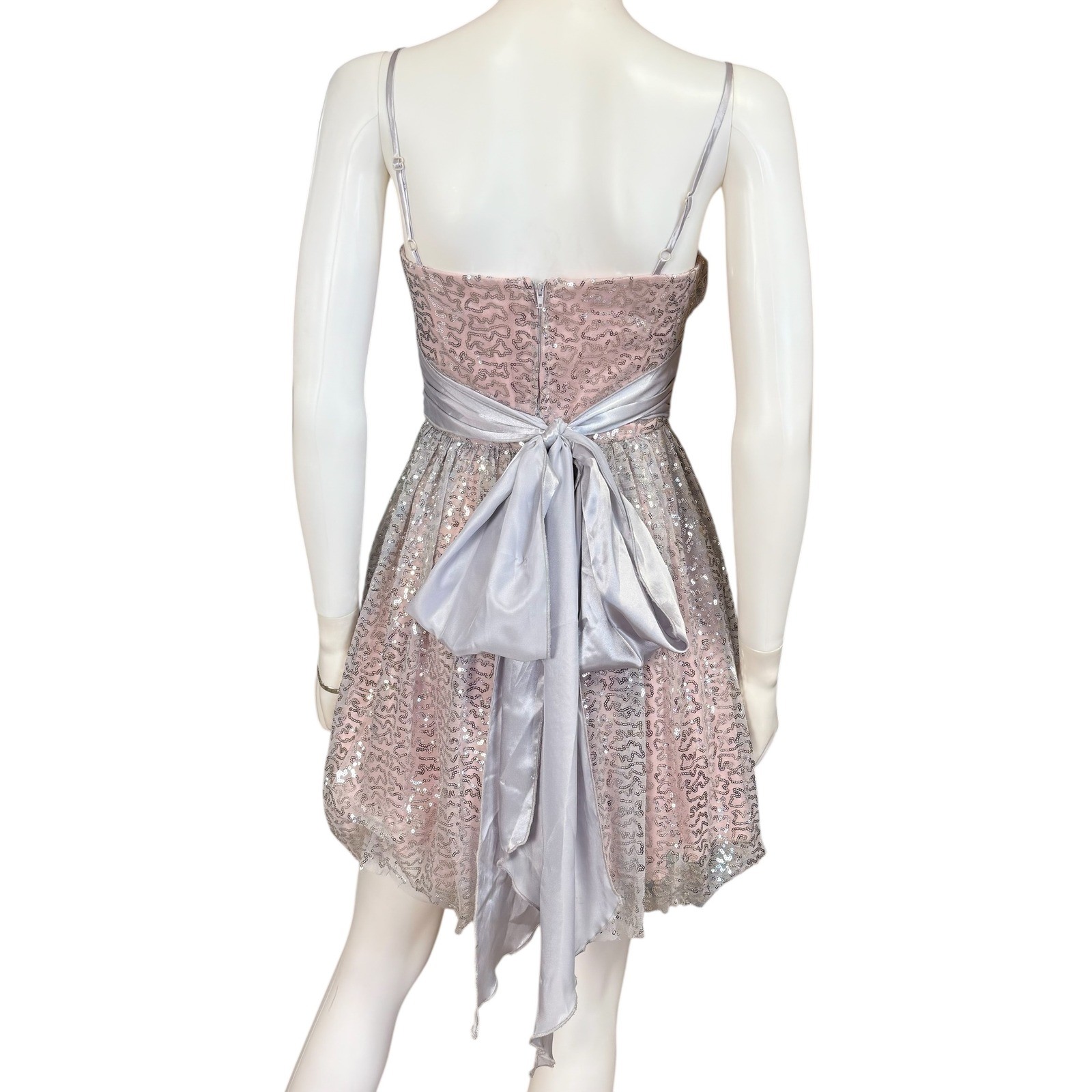 Deb Blush Pink Sequin Fit Flare Dress Junior 3/4 Fairy Balletcore Y2K Prom Party