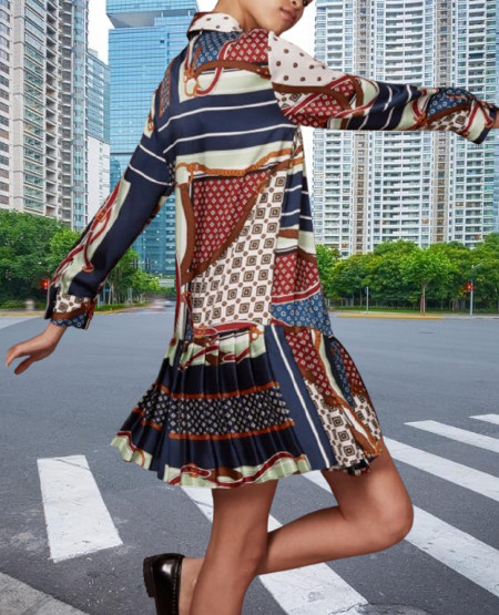ZARA PATCHWORK SCARF PRINT PLEATED SHORT DRESS MULTICOLOR sz S