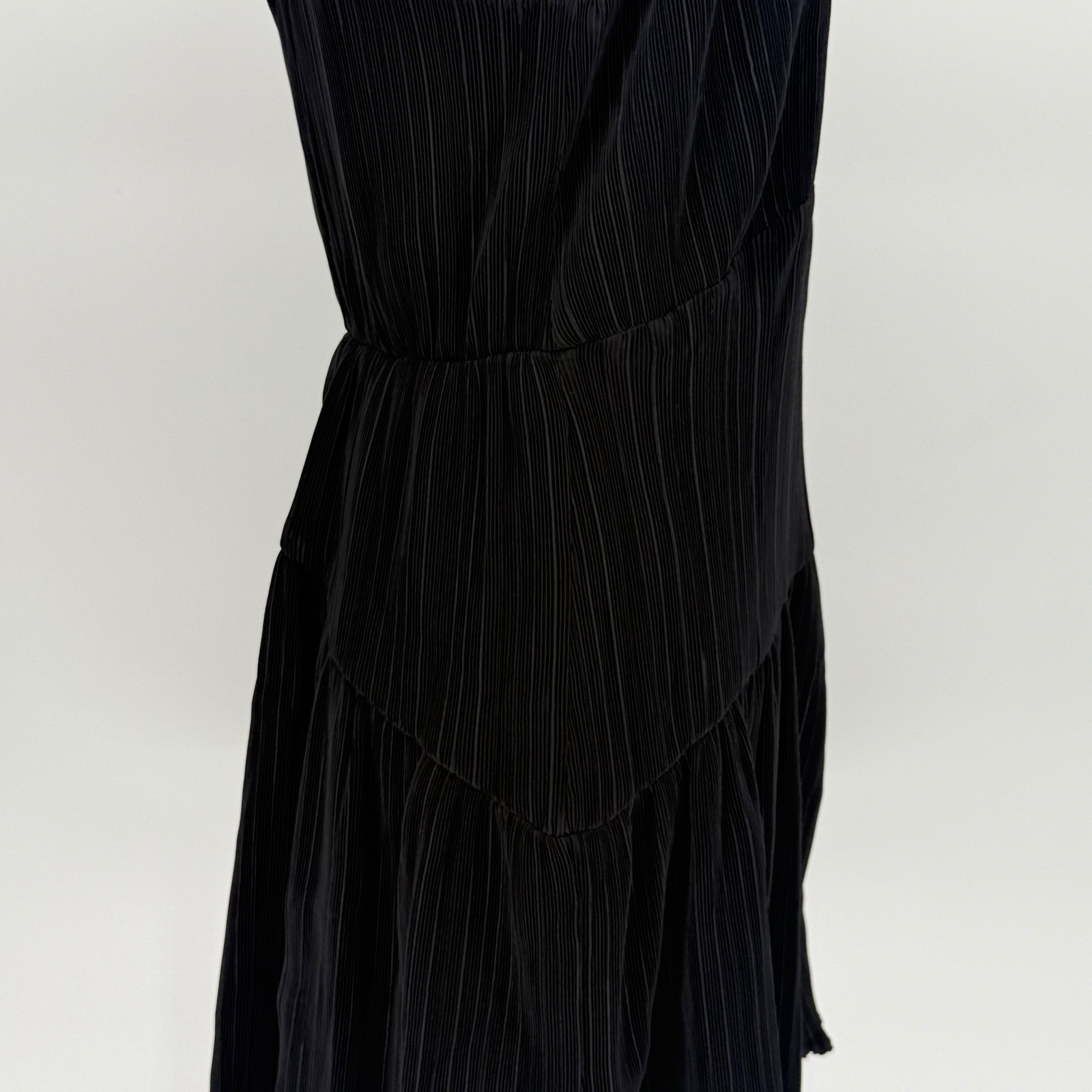 CIEBON Black Pleated Bias Cut Ruffle Mini Dress Size S NWT
