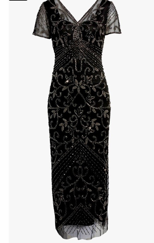 Pisarro Knights Beaded Mesh Column Gown New Size 8 Black / Merc