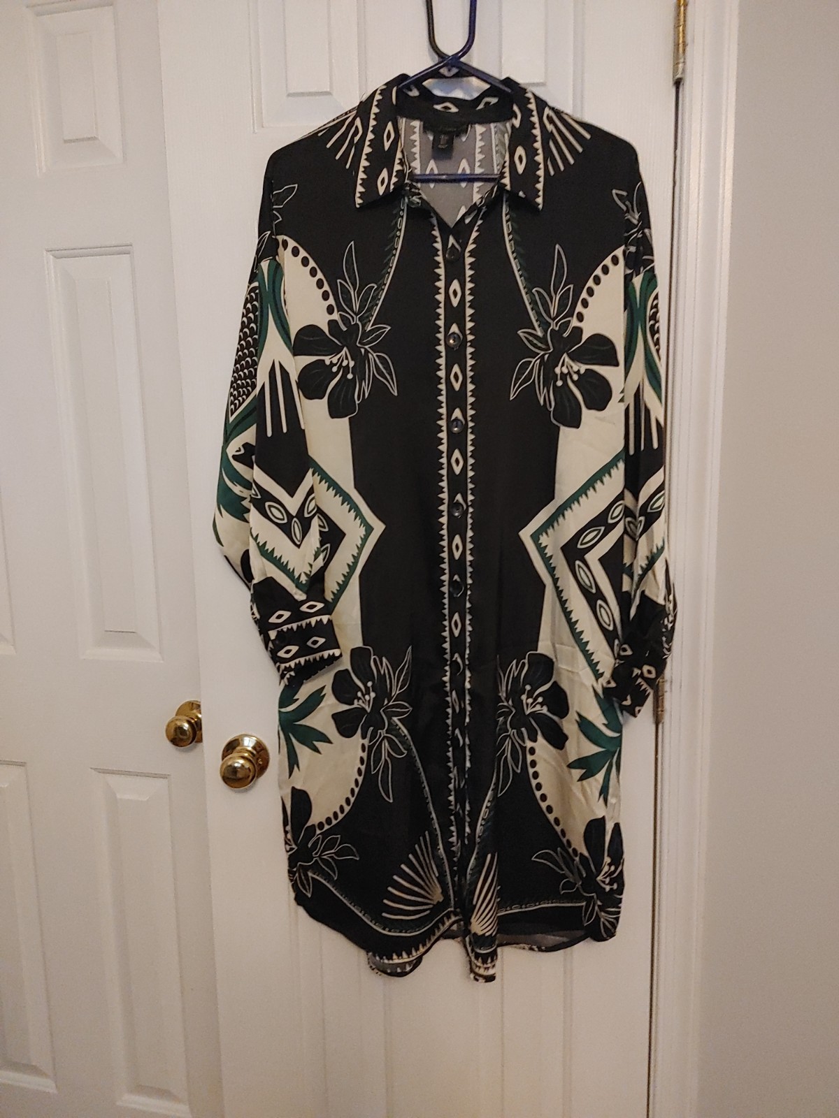 House Of Harlow 1960 Floral Print Long Sleeve Button-down Midi Dress Size L
