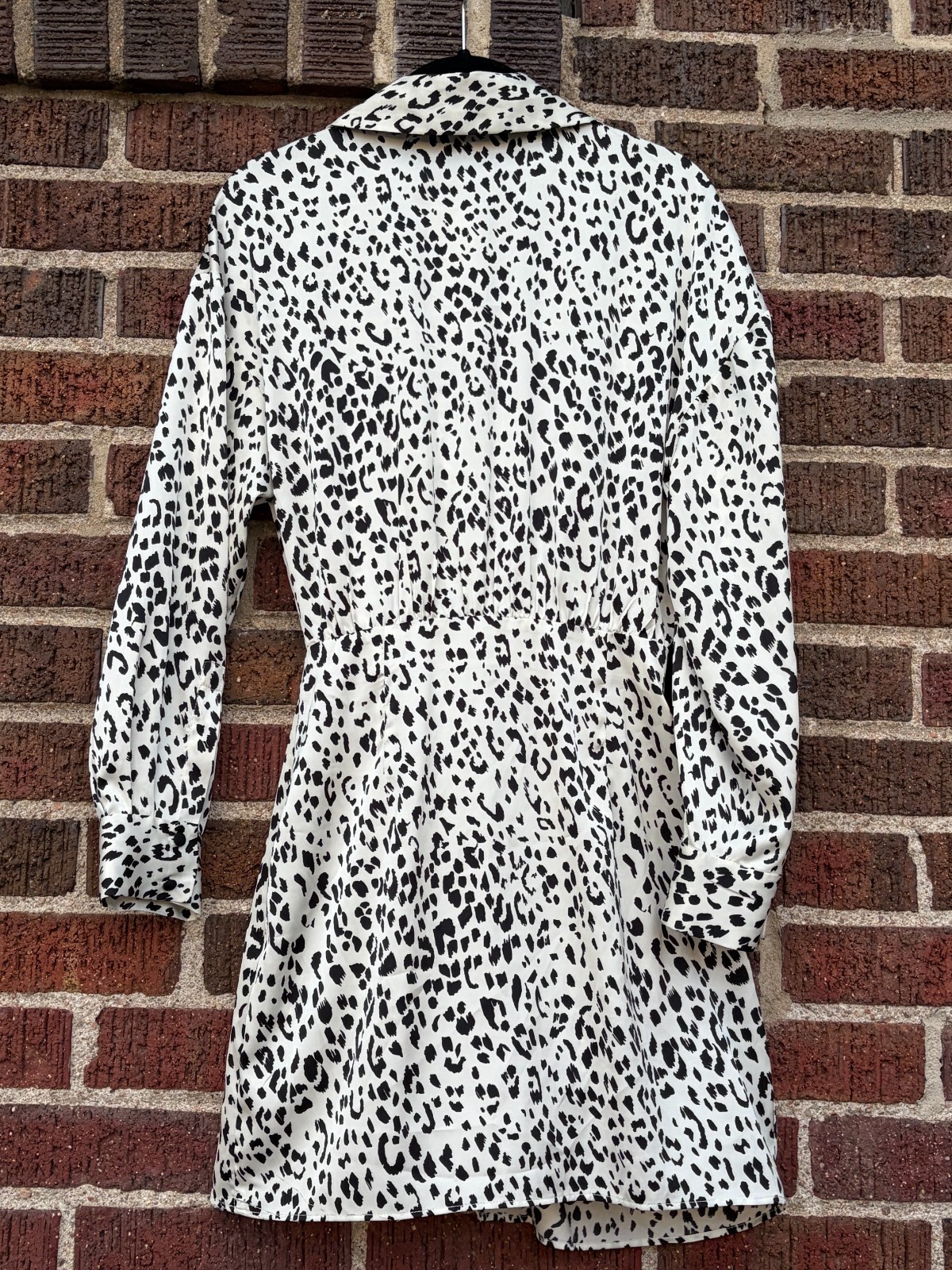 Zara Collared Long Sleeve Mini Wrap Dress Women Small Black-Ivory Animal Print