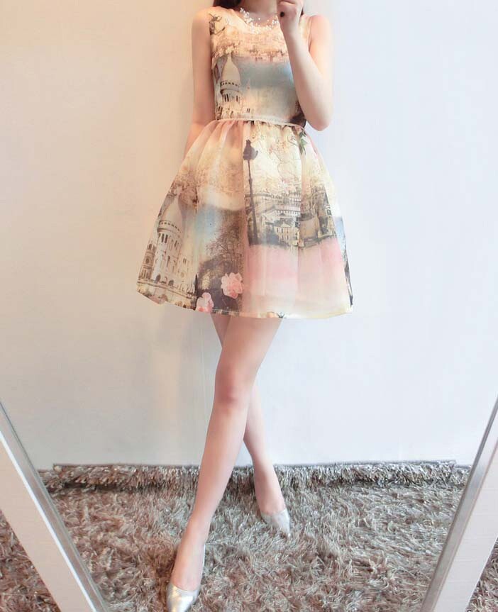 Fashion Irregular 3D Printing Random Crop Organza Dress