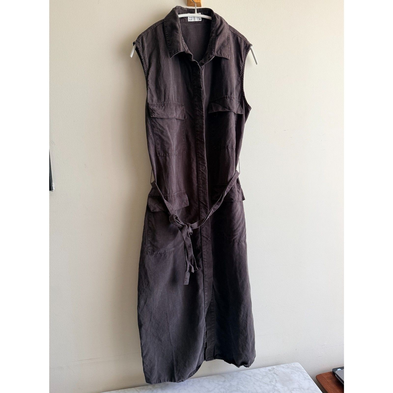 Frank & Oak Brown Lyocell & Linen Shirt Dress w/ Belt (Small / Petite)
