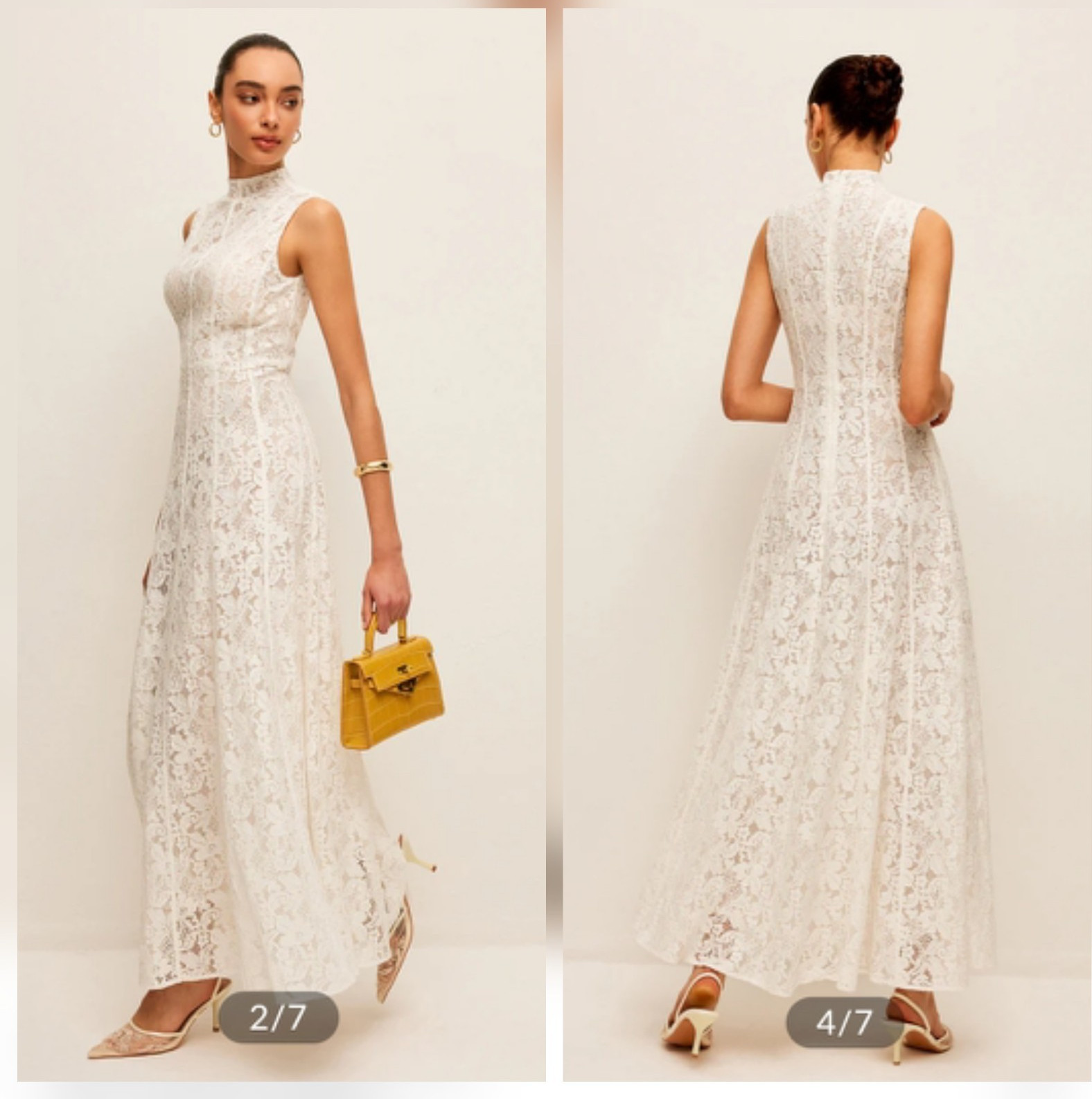 NWT Commense Mock Neck Sleeveless Semi-Sheer White Lace Maxi Dress, Large