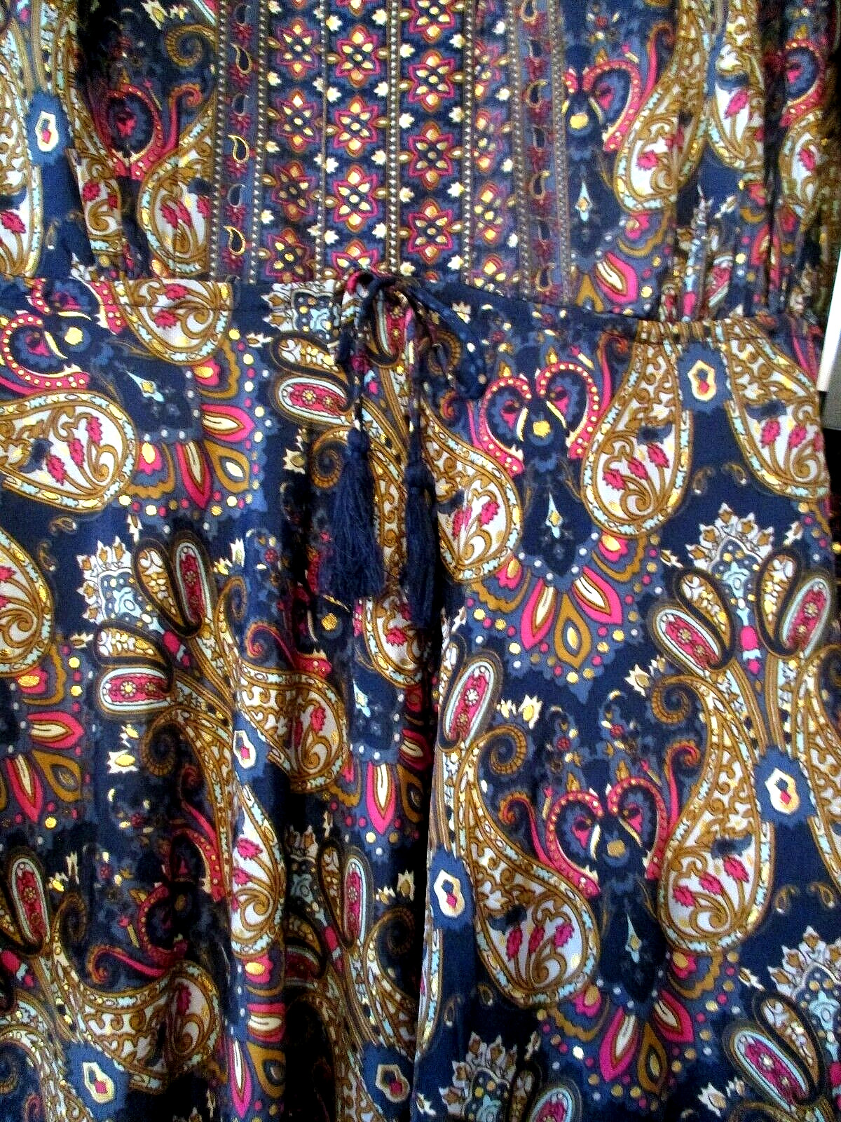NWT Step In Style Royal Blue Gold Foil Paisley Bell Slv Boho Maxi Dress 1X 2X 3X