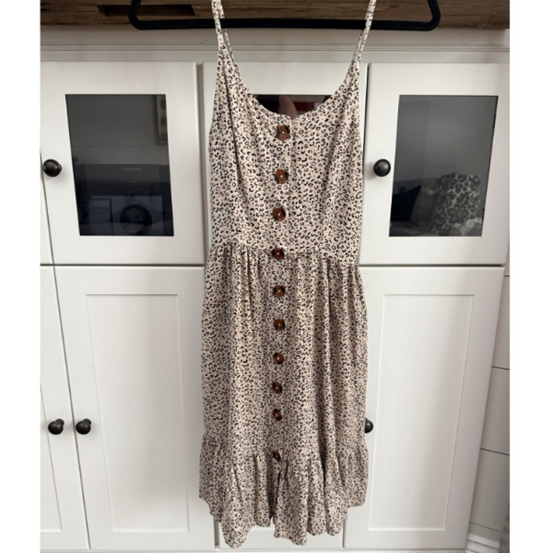Japna Cheetah Print Button Front Smocked Sundress Ruffle Hem Size S