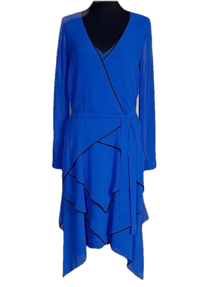 NWT $428 BCBGMAXAZRIA RUNWAY LYDIA LARKSPUR BLUE DRESS Layered Sheer sz XXS Sz 0