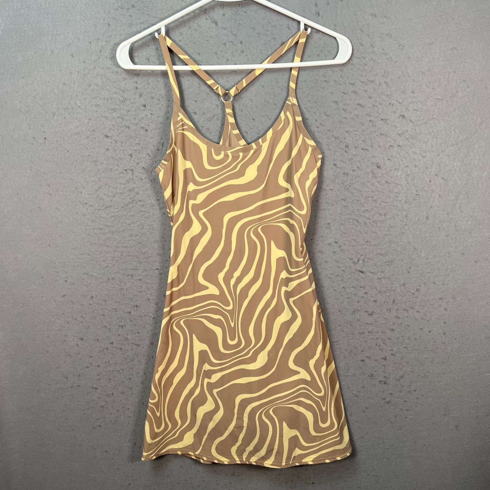 Outdoor Voices Womens XXS Zebra Print Strappy Dress Brown & Cream Nylon Blend
