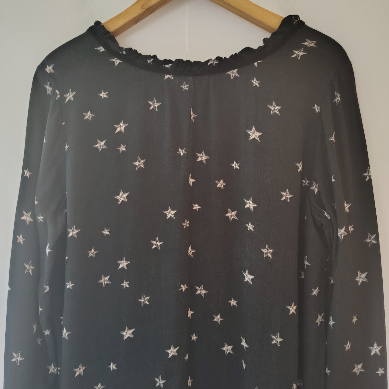 Mossimo Mini Shift Dress M Black Celestial Stars Ruffle Velvet Trim Witchy Goth
