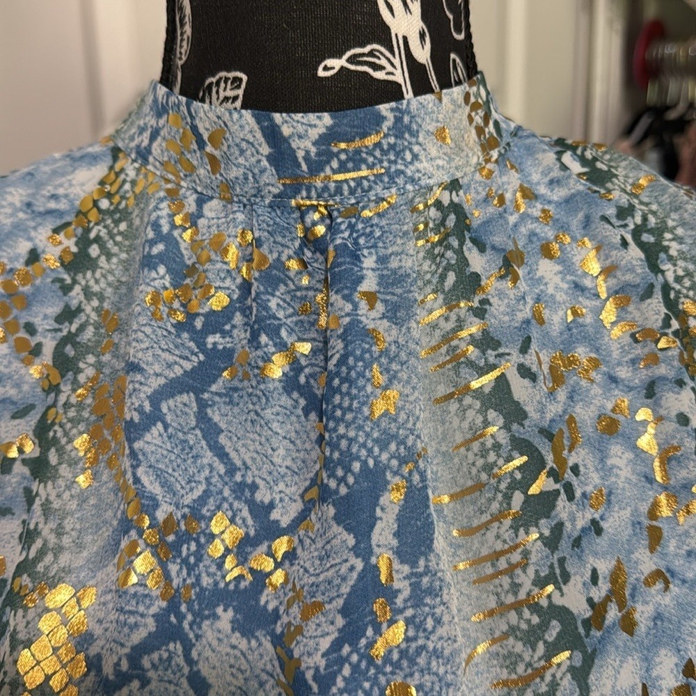 Blue Gold Snakeskin Smocked Tiered Sleeveless Dress M