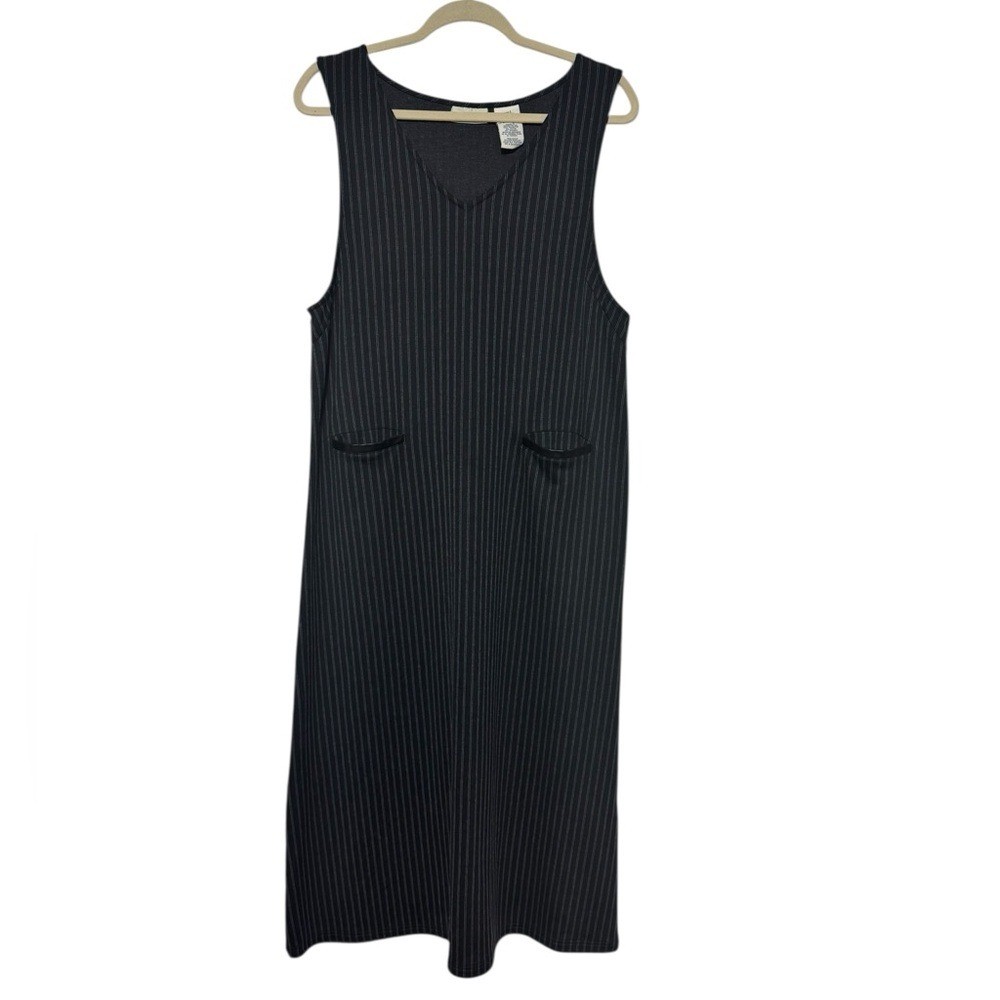 White Stag Y2K Gothic Black Gray Pinstripe Jumper Dress Size L Wednesday Addams