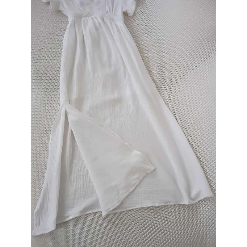 NWT Parisian White 100% Cotton Gauze Coastal Boho Maxi Dress M Paris Designer