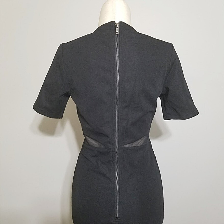 Lucca Couture Black Mesh Panel Bodycon Mini Dress Small Short Sleeve Zipper Back