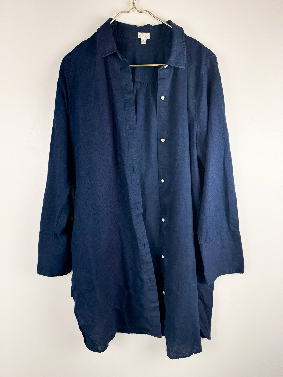 J Crew Linen Beach Shirt Dress Cover Up Resort Vacation Blue #AK283 Size XXL