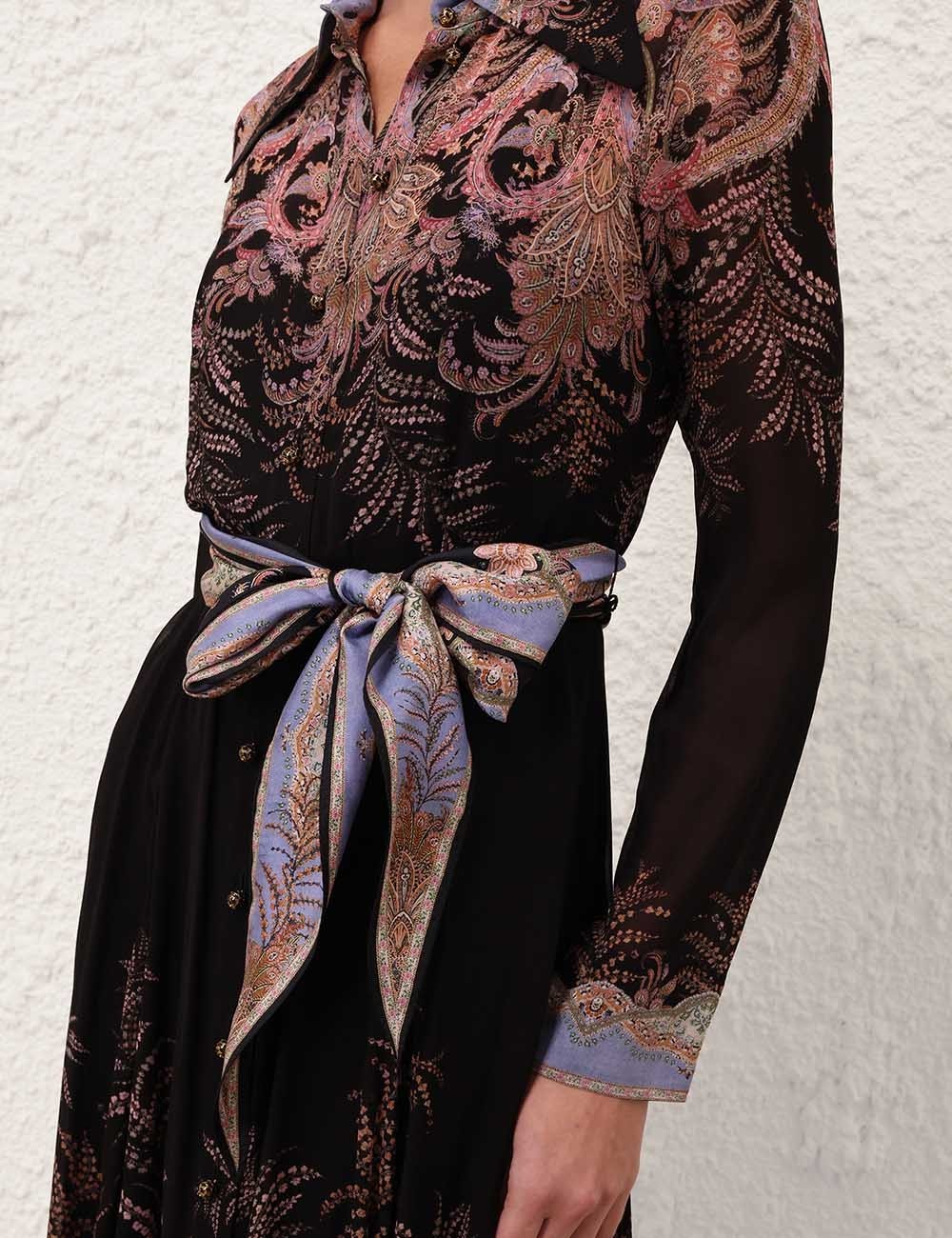 zimmermann Alchemy Buttoned Sheath Dress, Black Paisley, Size XS/S , BNWT