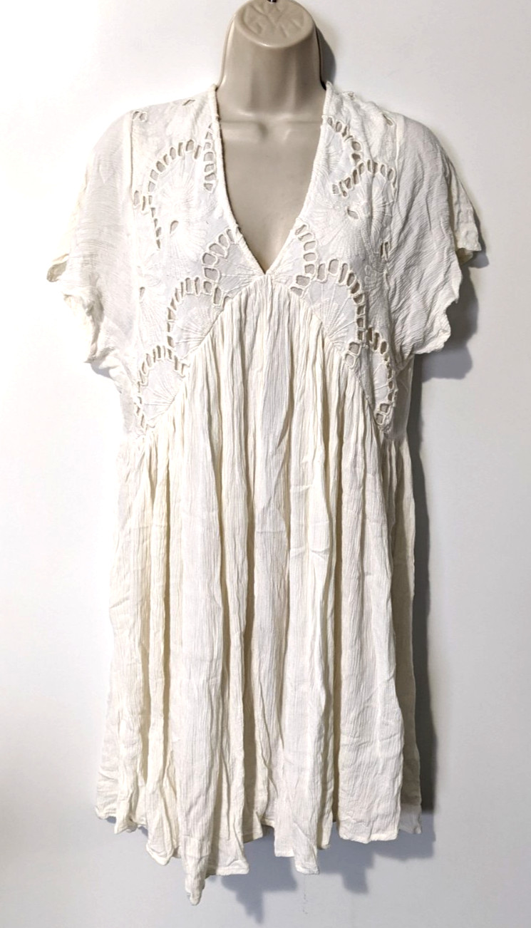 Rip Curl Women’s Rhodes Dress Cover Up Sz M Cotton Blend Lace Top Ivory EUC