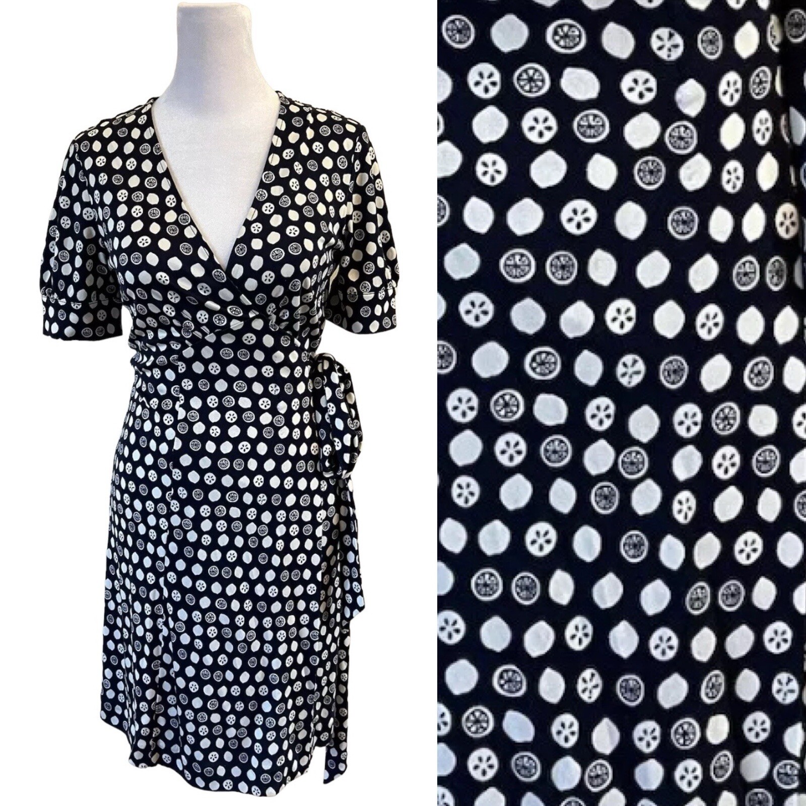 Lilly Pulitzer Silk Wrap Dress Blue White Citrus Print Nautical Travel Preppy 2