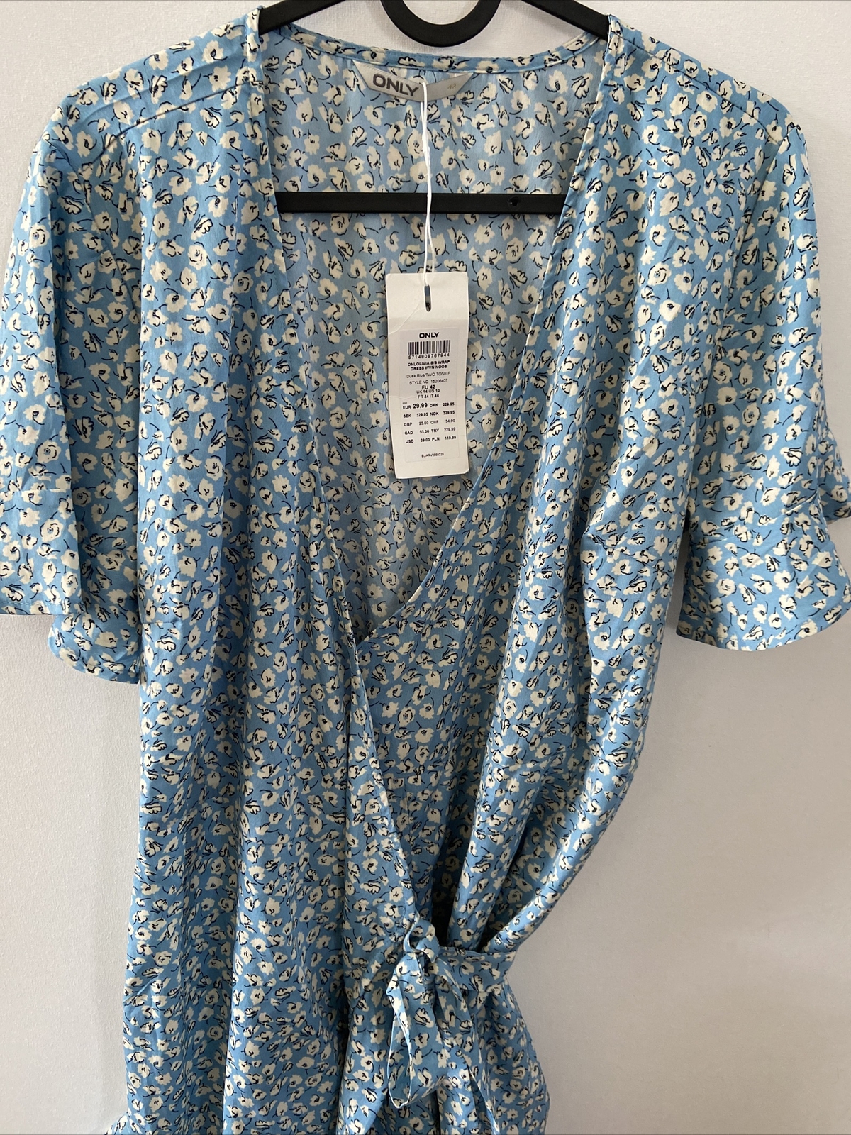 Only Floral floaty Wrap Summer Dress Ruffle Sleeves Size 14 new Tea Dress