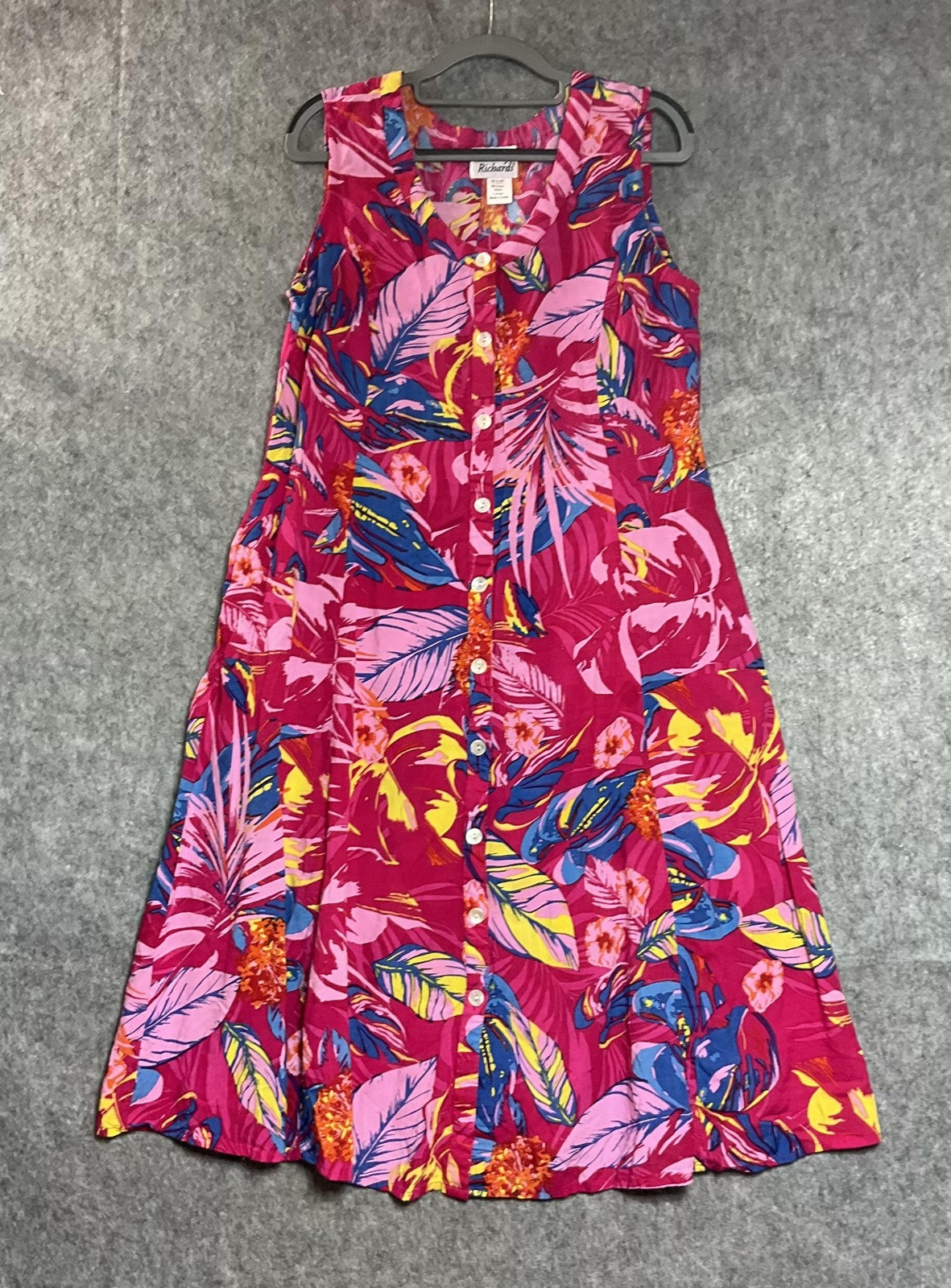 Anthony Richards Dress Womens Large Pink Floral Midi Sundress A-Line Pockets