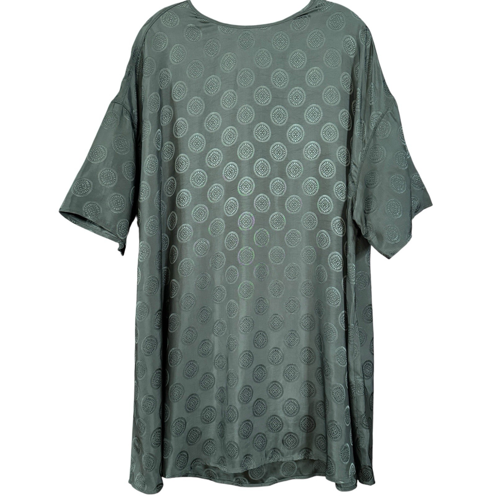 Parfois Oversized Viscose Dress Green Geometric Pattern One Size M Boho Relaxed