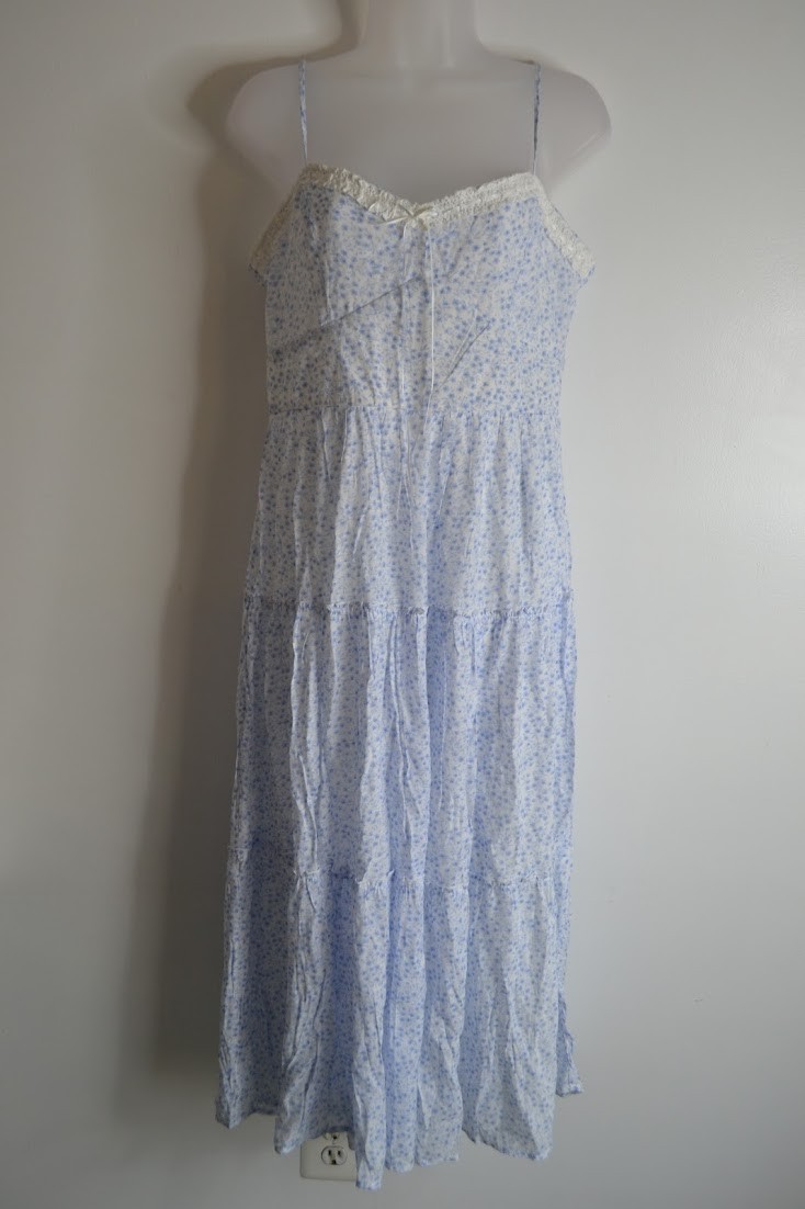 Trixxi, Blue/White Floral Dress Sweetheart Front, Straps Matching Hair Clip BNWT