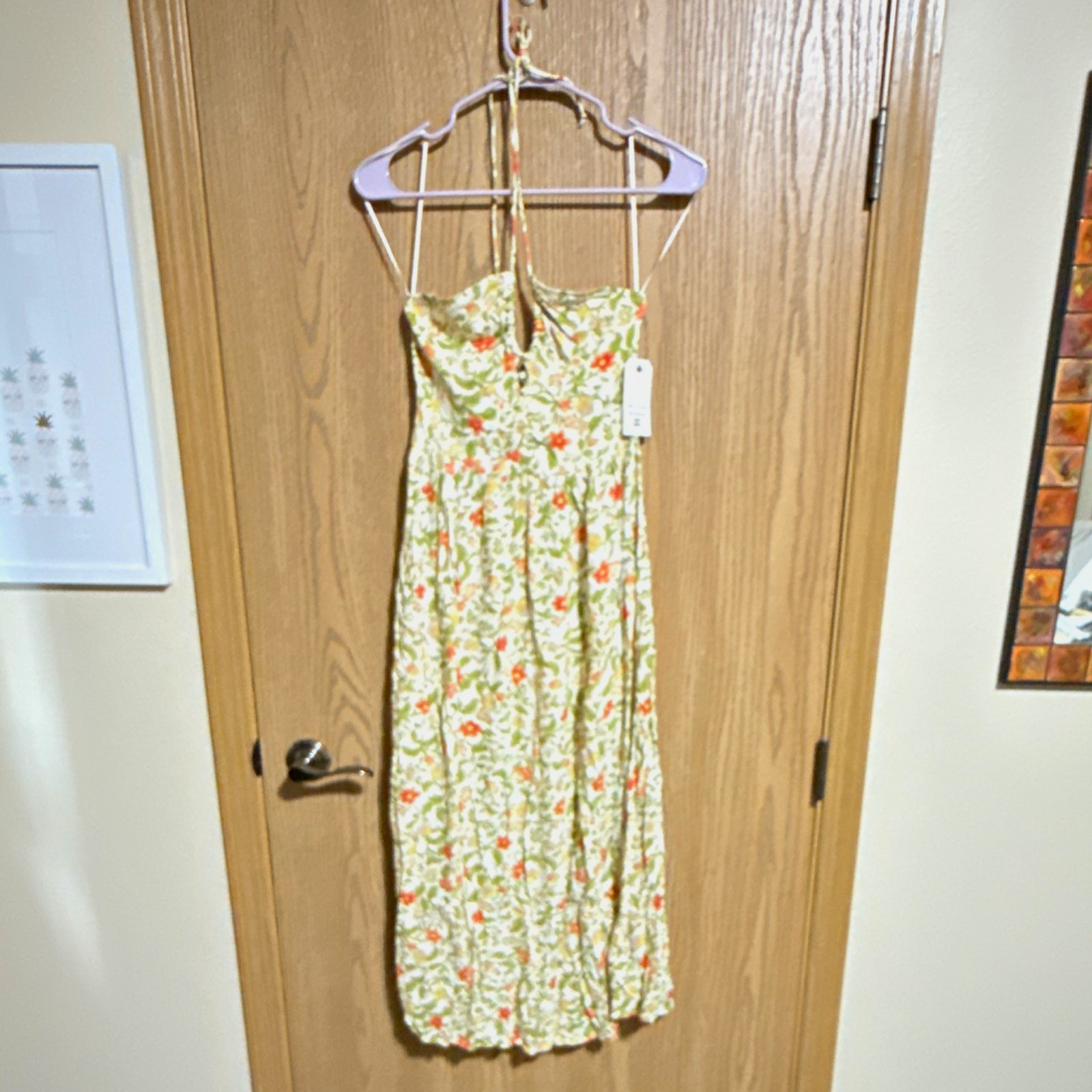 Billabong In Your Heart Floral Halter Midi Dress M Viscose Tie Woven