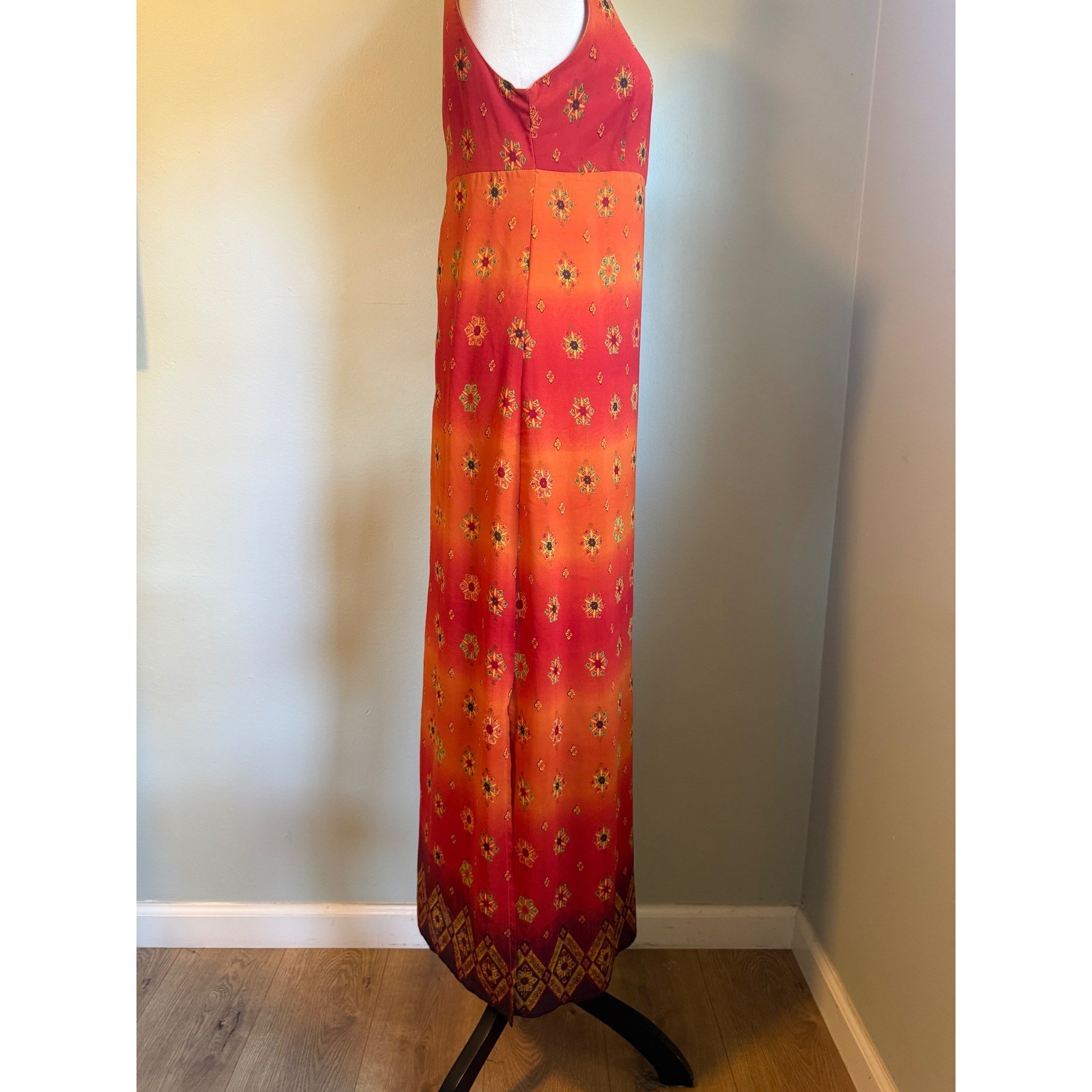 A Wild Thyme Orange Ombre resort beach Maxi Dress 6 boho vintage retro whimsi y