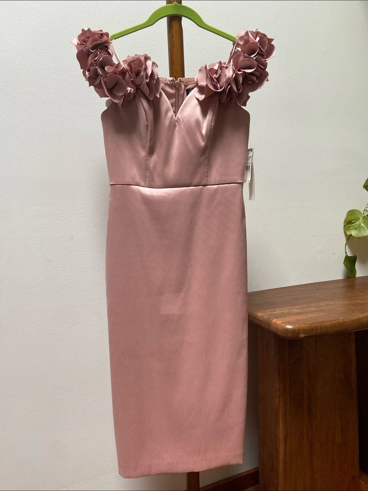 Aidan Mattox Mauve Pink Floral Appliqué Midi Dress