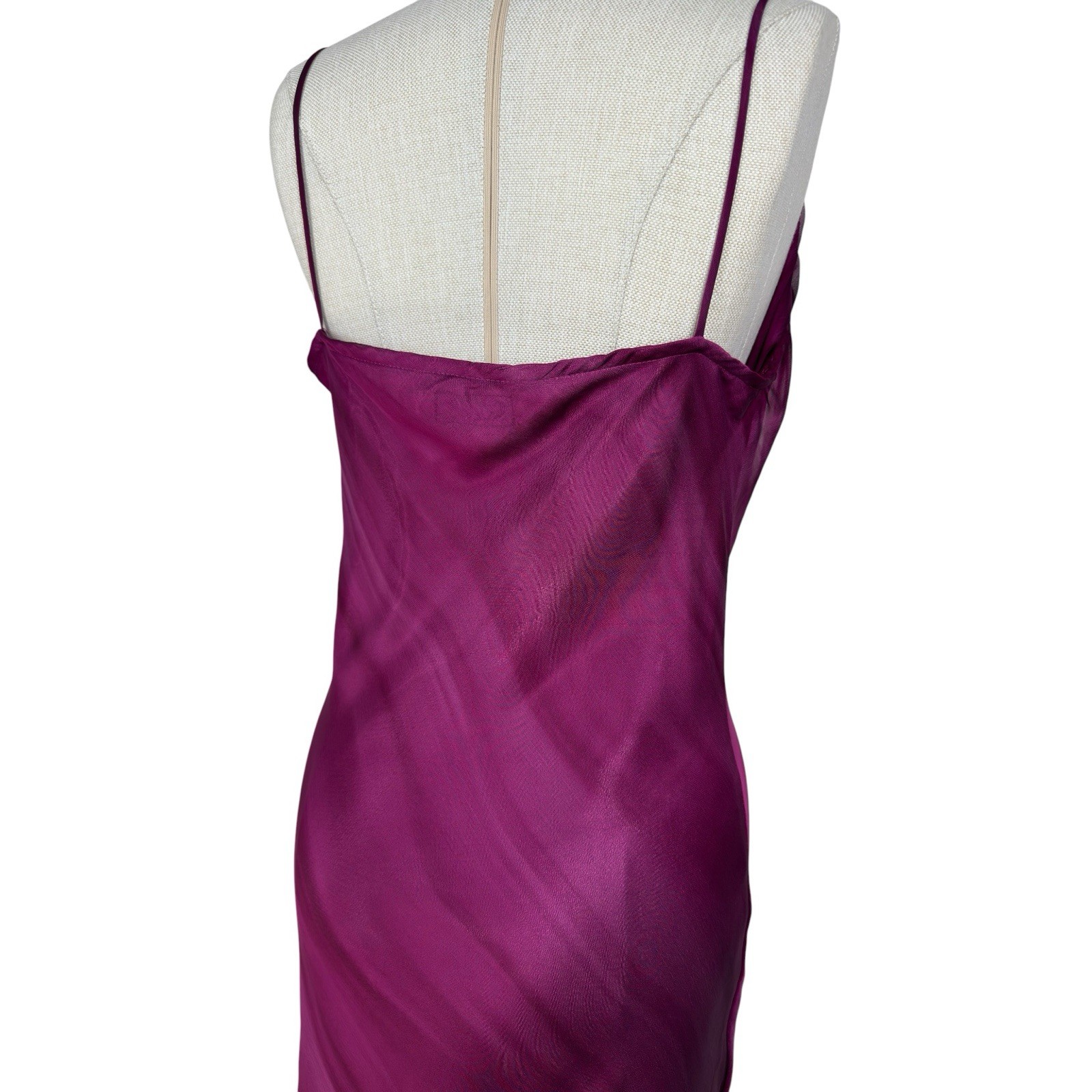 Plum Chiffon Cowl Neck Slip Maxi Evening Dress Bias Cut Bridesmaid Gown Y2K