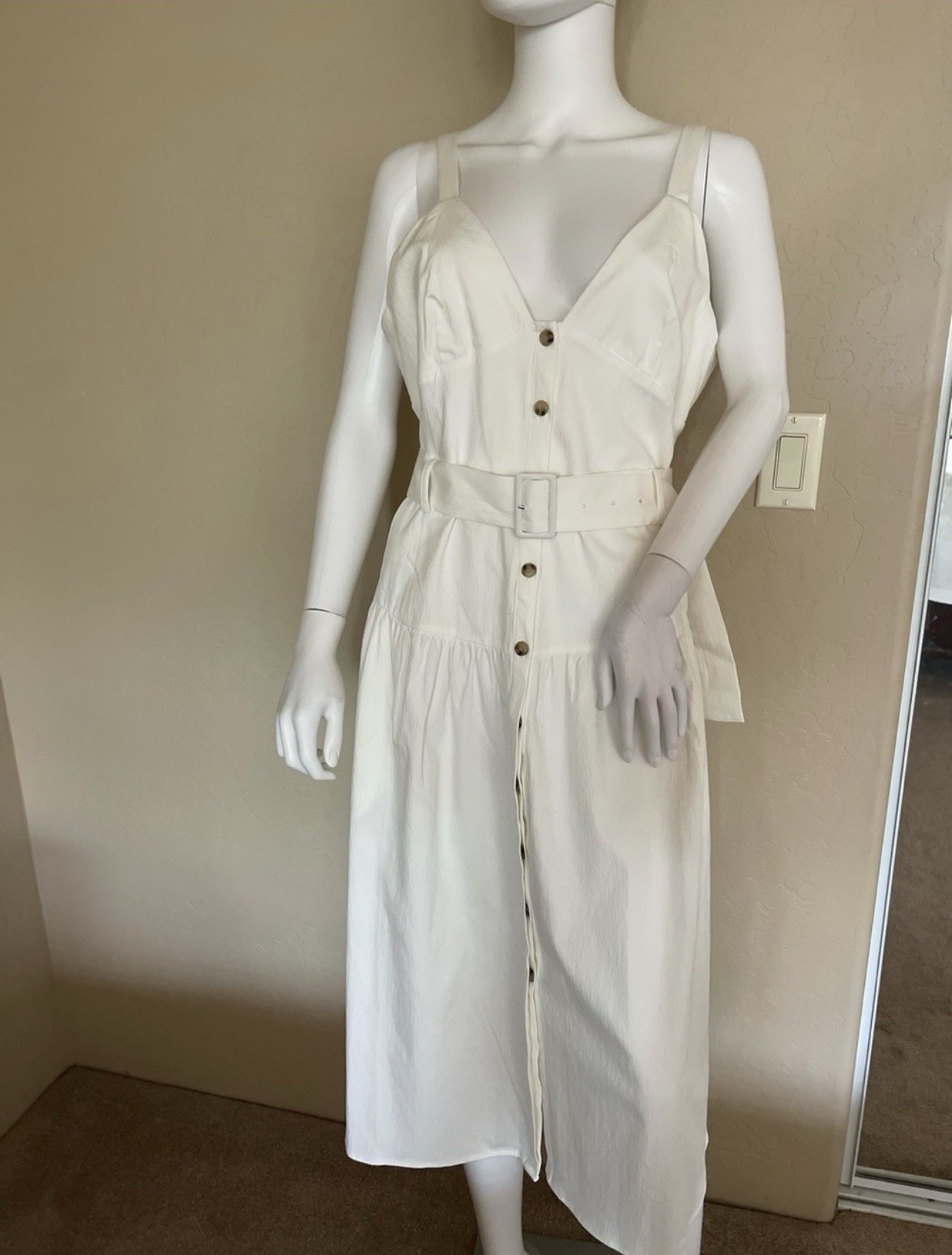REISS Vita White Belted Button Front Midi Dress NWT US 10 – Retail $330