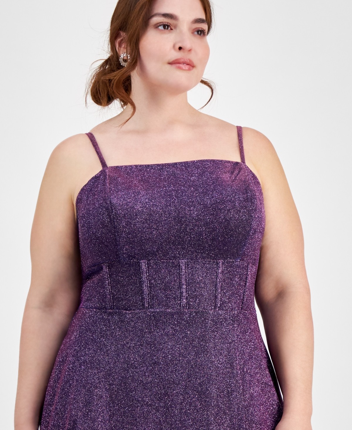 City Studios Square-Neck Sleeveless Glitter Formal Gown Junior’s 14W Grape