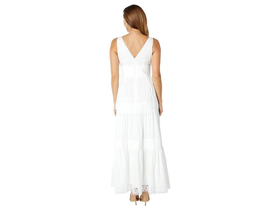 ONE33 297368 Social Cotton Eyelet V-Neck Maxi Dress, White, Size 4