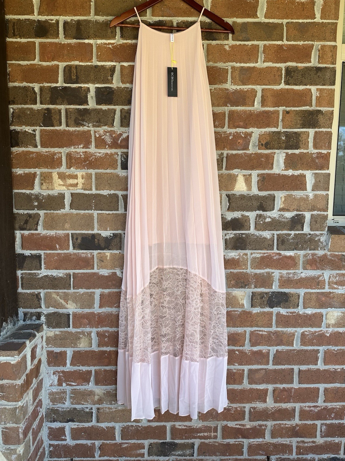 BCBGeneration women’s pleated Peach lace maxi dress