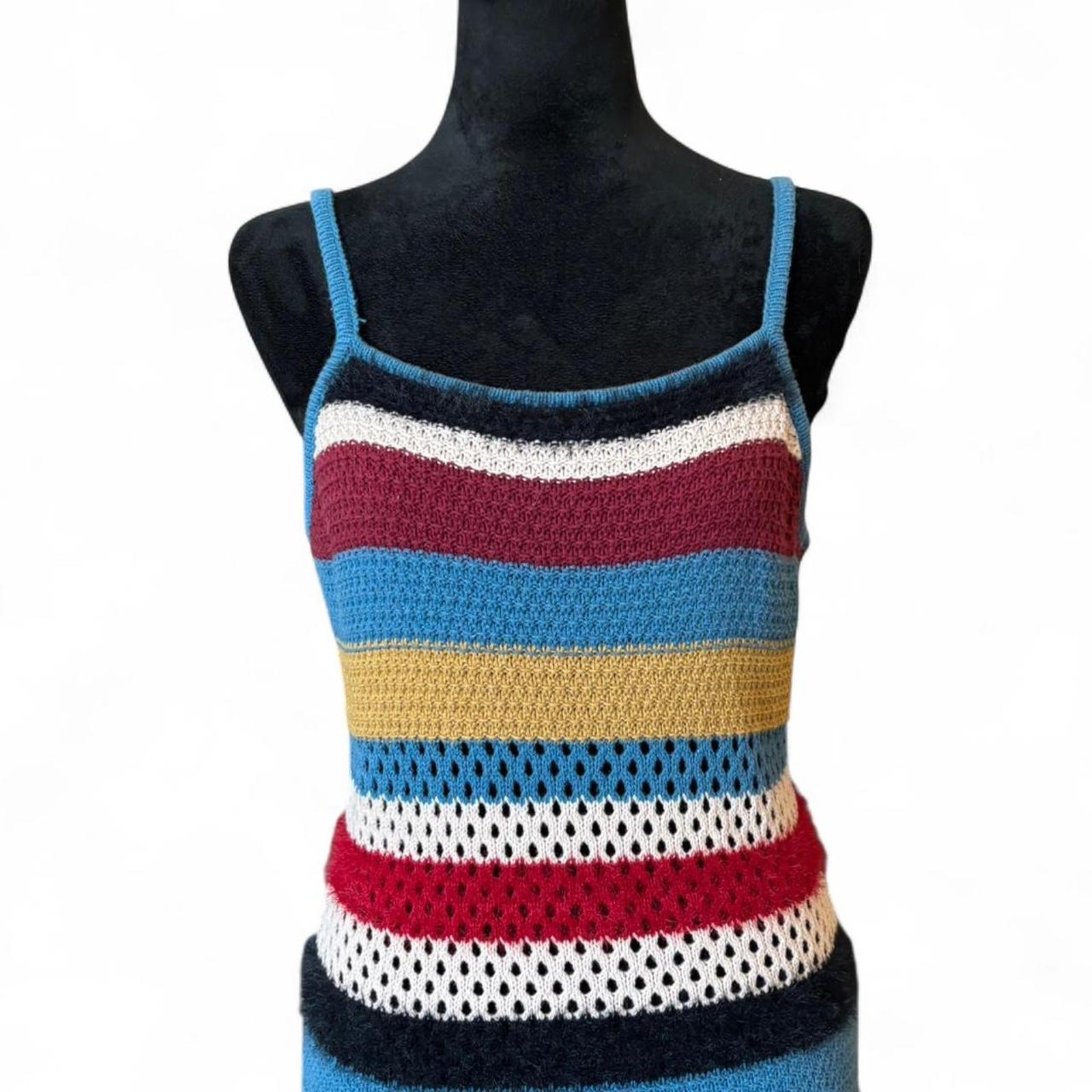 Striped Crochet Maxi Dress – Boho Fuzzy Knit M