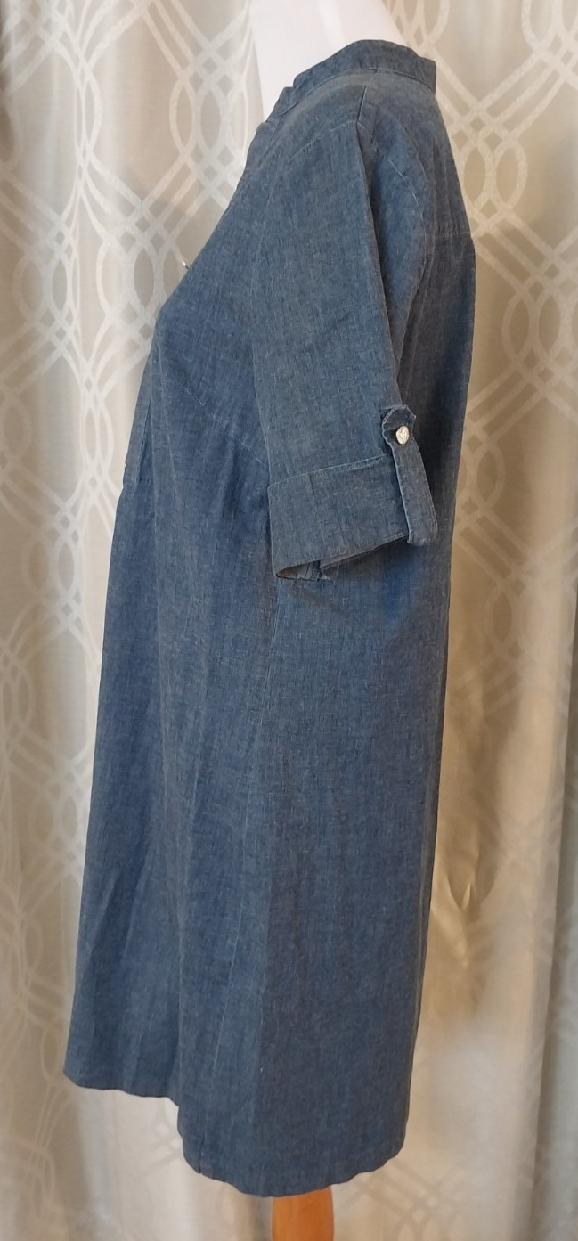 Anne Klein Roll-Tab Sleeve Zip Collar Denim Wash Dark SIZE 14