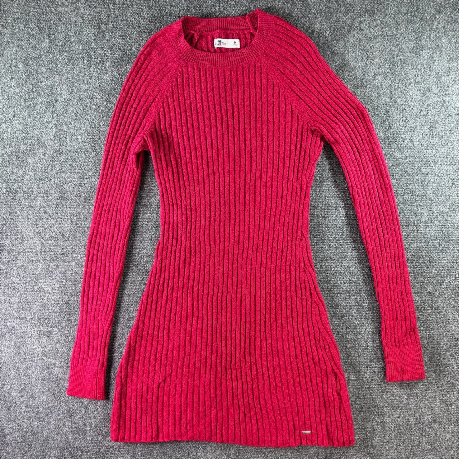 Hollister Sweater Dress Womens Medium Pink Red Ribbed Long Sleeve Mini Slim Fit
