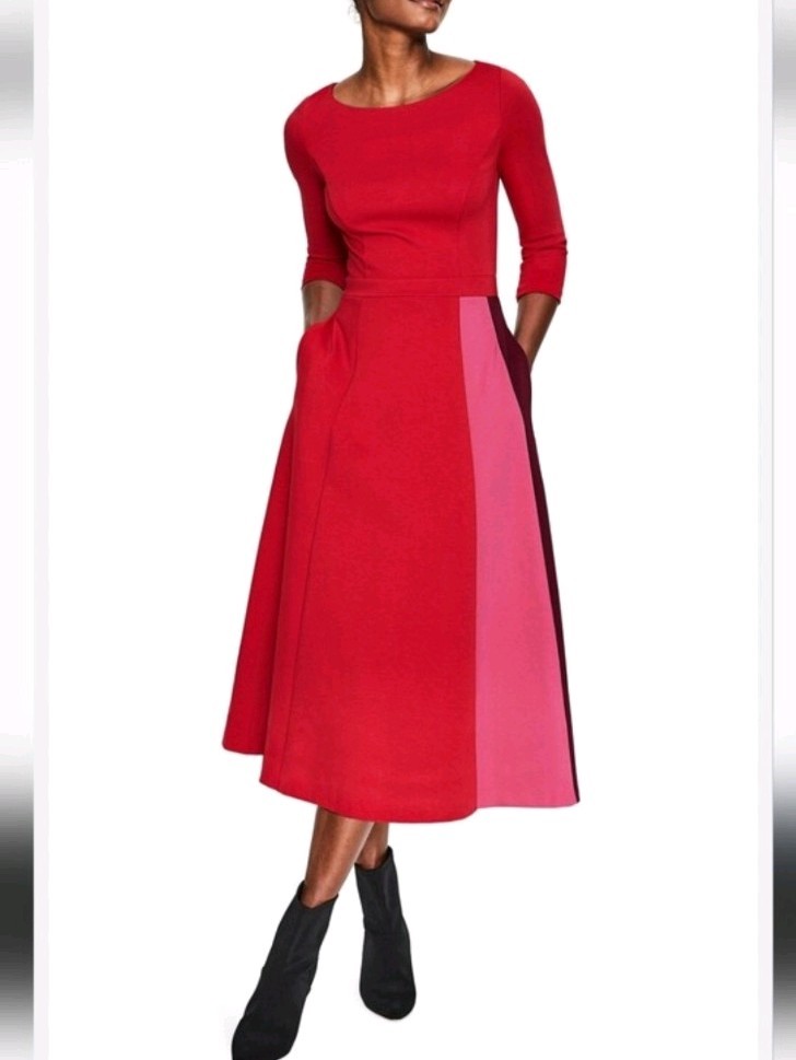 Boden Claudia Red Colorblock Midi Dress Party Special Occasion Wedding Guest 16L