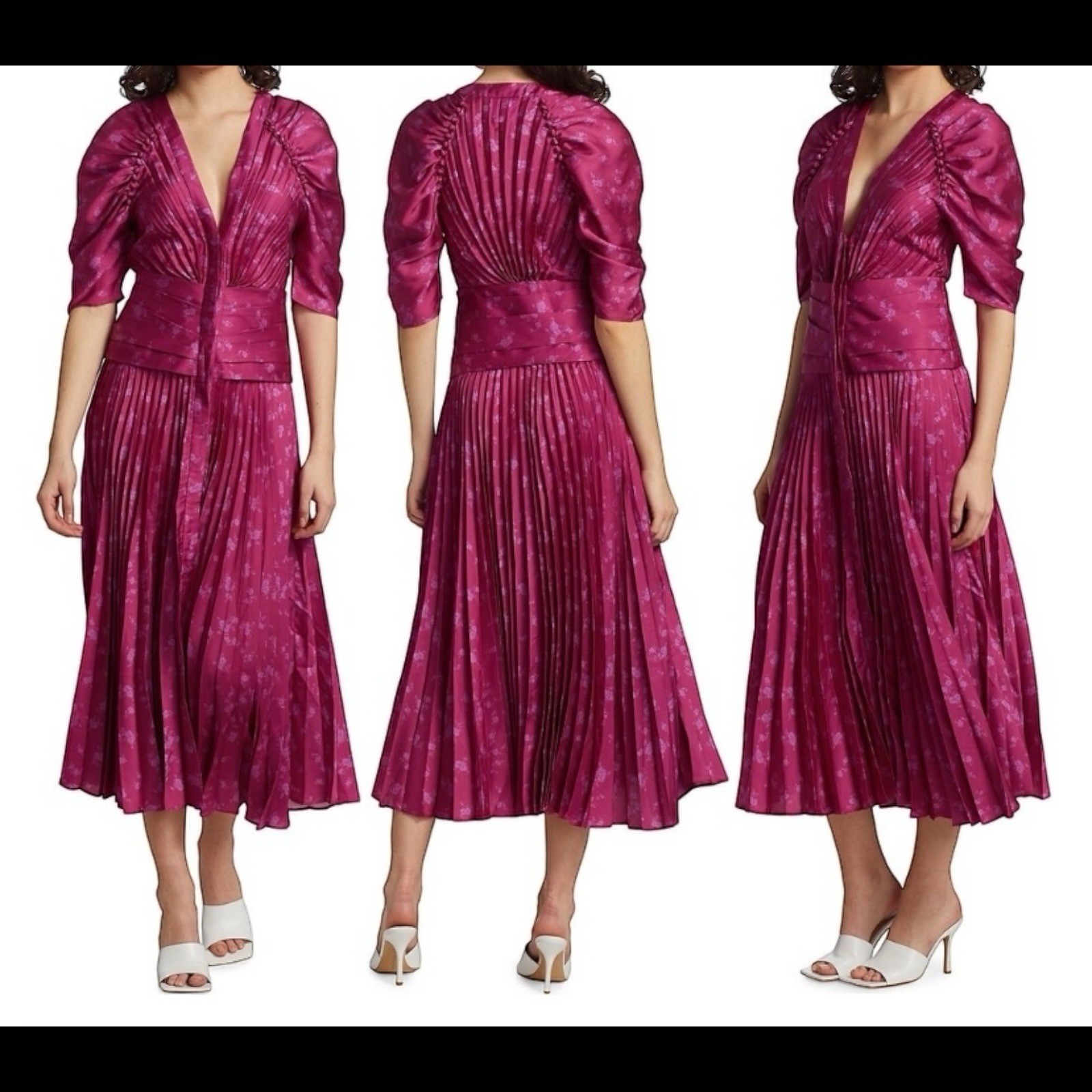 Acler Maplewood Dress AU 10 / US 6 Ruched Sun-ray Pleat Midi Formal Floral Gown