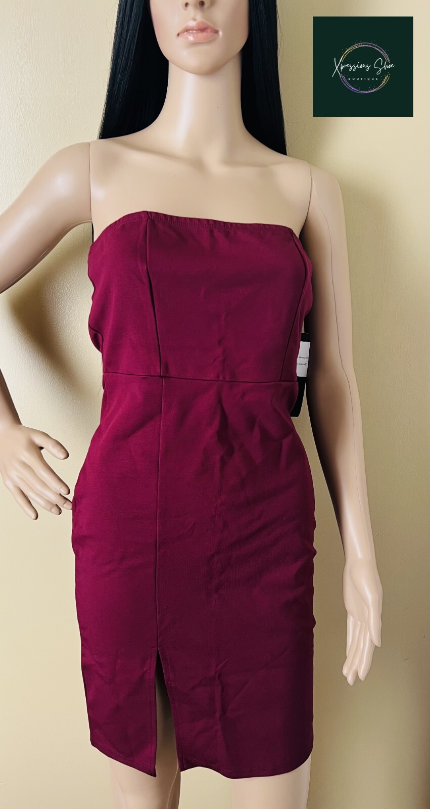 Women’s Minette Burgundy Halter Design Knee Length Dress- Size L