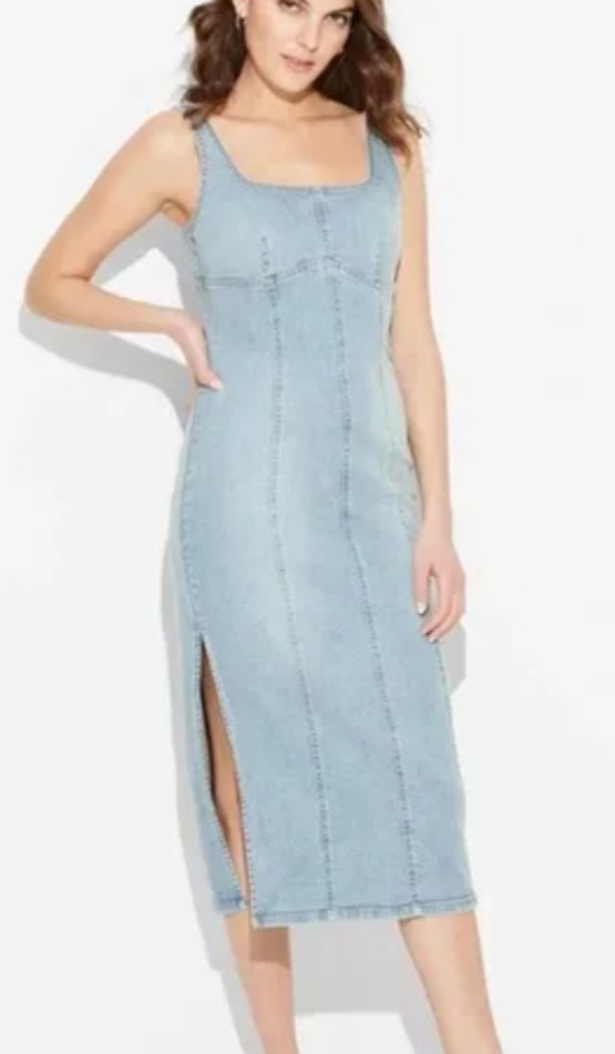 NEW Wild Fable Women’s Denim Maxi Bodycon Dress Medium Wash Size Small