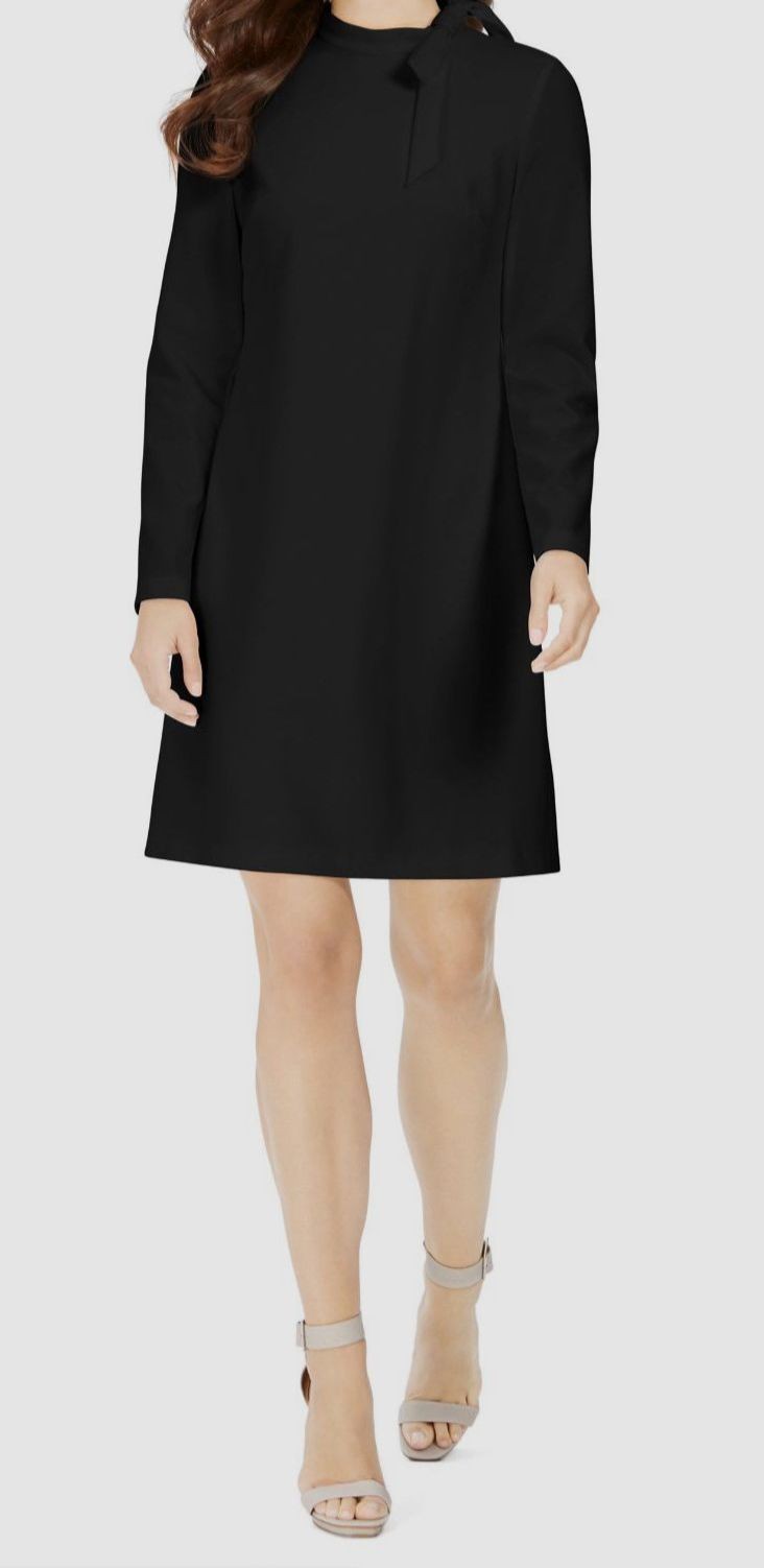 Calvin Klein Women’s Black Bow Mock Turtleneck Long Sleeve Dress Petite Size 2P