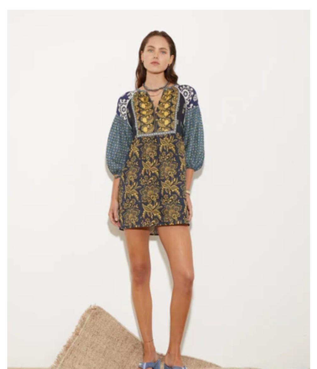 Boteh Florimonde Mini Smock Dress – Indigo Patchwork – UK 10 (Size 2) – BNWT