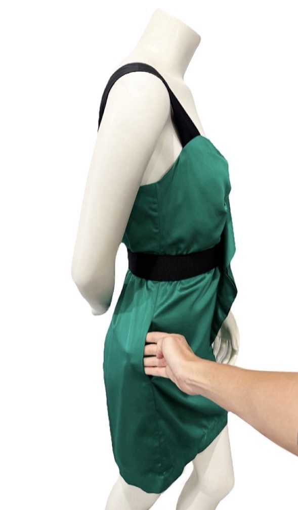 BCBGeneration Green Satin Bow Front Dress Size S Black Straps Cocktail