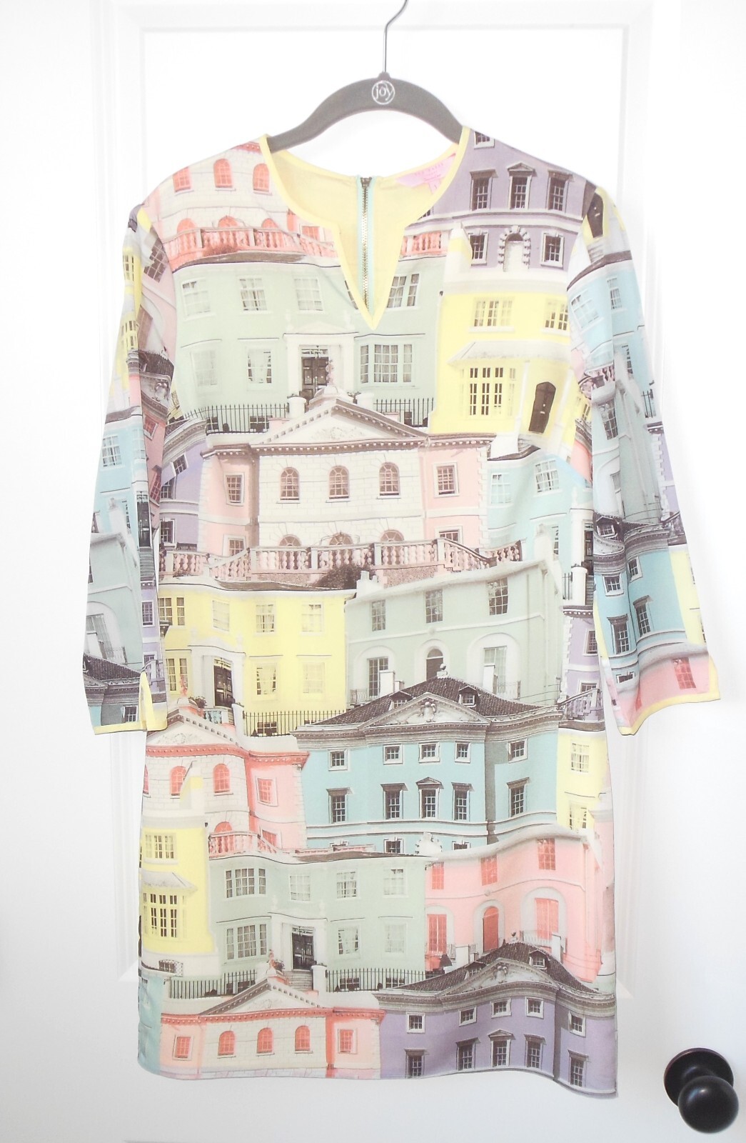 Ted Baker London Shift Dress sz 1 (US 4) Regency Houses Pastel Colors 3/4 Sleeve